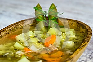 Vegetarian soup made of pickled cucumbers