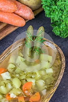 Vegetarian soup made of pickled cucumbers