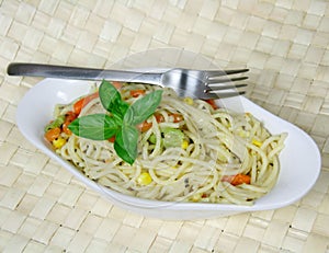 Vegetarian Spaghetti with sweetcorn and carrots