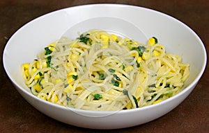 Vegetarian Spaghetti with sweetcorn and Spinach