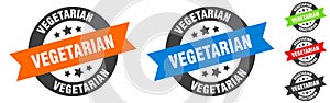 vegetarian stamp. vegetarian round ribbon sticker. tag