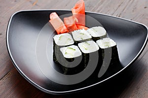 Vegetarian sushi with cucumber.