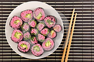 Vegetarian sushi in plate