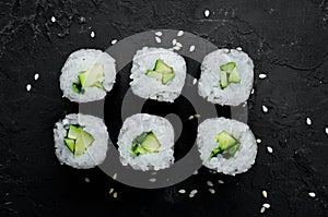 Vegetarian sushi roll with cucumber