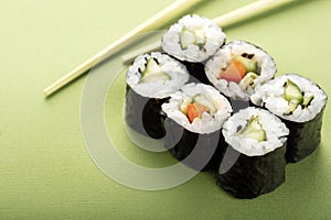 Vegetarian sushi roll set with vegetable