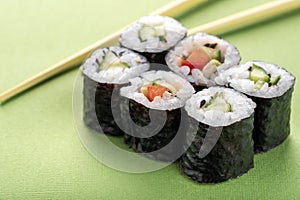 Vegetarian sushi roll set with vegetable filling