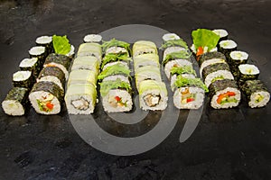 Vegetarian sushi and roll set with vegetables. Japanese food 2