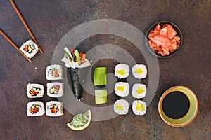 Vegetarian sushi on rustic platter