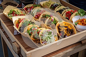 vegetarian taco stand, with options for different types of tacos and fillings