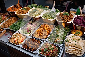 vegetarian taco stand, with options for different types of tacos and fillings