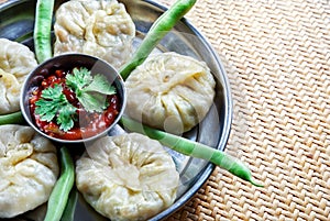 Vegetarian Tibetan momo with beans