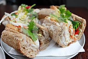 Vegetarian tofu salad baguette roll photo