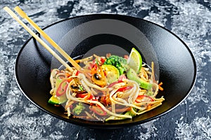 Vegetarian Udon noodles with vegetables