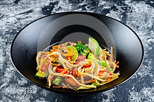 Vegetarian Udon noodles with vegetables