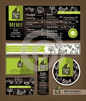 Vegetarian and vegan healthy restaurant cafe set menu graphic design