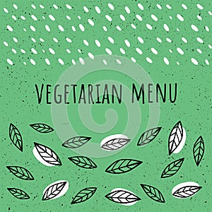 Vegetarian, vegan menu template in hand drawn style. Hand-drawn style. Plants and points