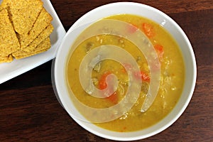 Vegetarian/Vegan Yellow Split Pea Soup with Crackers