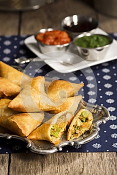 Vegetarian Vegetable Samosas with Dipping Sauces