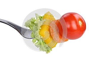 Vegetarian, veggie or vegan eating salad with fork