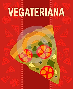 Vegetariana Pizza Slice Cartoon Vector Poster photo