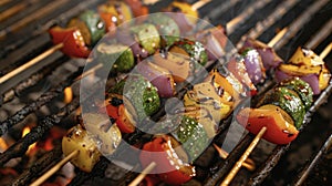 For the vegetarians grilled vegetable skewers sizzling on the grill offering a burst of flavor and texture