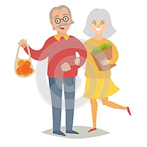 Vegetarians old people. Happy senior people, man and women. Flat vector illustration. photo