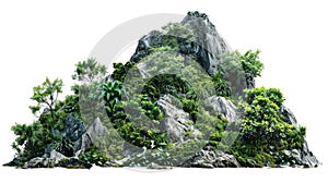 Vegetated Moutain Isolated On Transparent Background. Peaks With Vegetation, Forest And Jungle