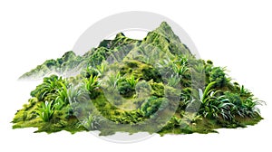 Vegetated Moutain Isolated On Transparent Background. Peaks With Vegetation, Forest And Jungle