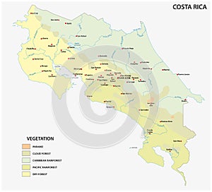 vegetation vector map of Costa Rica country with important cities