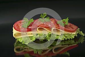 Vegeterian sandwich with cheese, tomatoes, lettuce