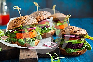 Veggie beet and carrot burgers photo