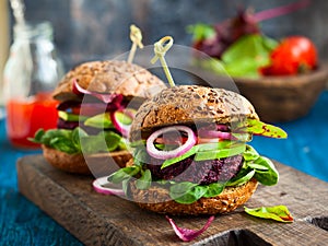 Veggie beet and quinoa burger photo