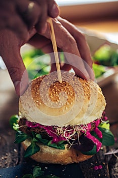 Veggie Burger being made