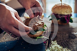 Veggie Burger Being Made