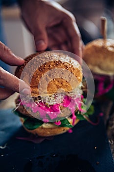 Veggie Burger being made