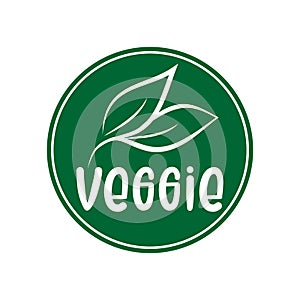 Veggie logo green leaf label  for veggie or vegetarian food package design.