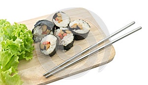 Veggie Sushi Rolls or Vegetable Maki Isolated on White