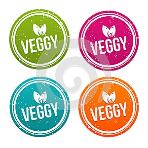 Veggy badges in different colours.