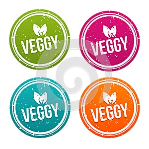 Veggy badges in different colours. photo