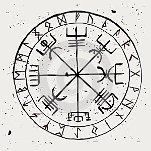 Vegvisir. Protective runic talisman for travelers. Compass for the wandering