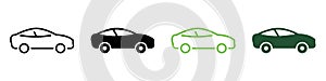 Vehicle Automobile Transportation Line and Silhouette Icon Set. Car in Side View Pictogram. Automotive Sedan Transport