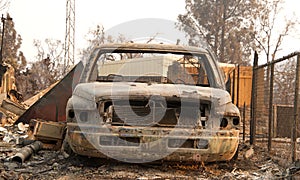 Vehicle burned home destroyed by Carr fire in Redding CA