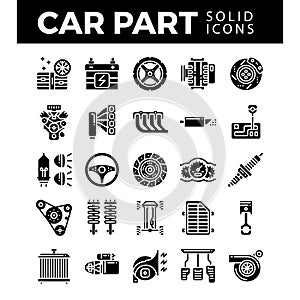 Vehicle and car parts solid icons.