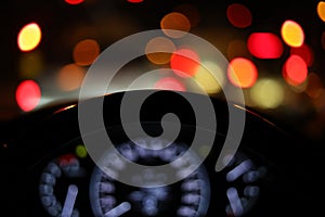 Vehicle car steering wheel and blur bokeh abstract background