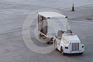 Vehicle for cargo on wait for transport to airplane at airport