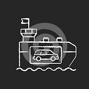 Vehicle carrier ship chalk white icon on black background