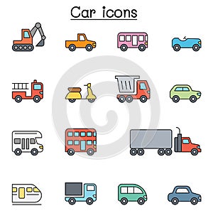 Vehicle color line icon set