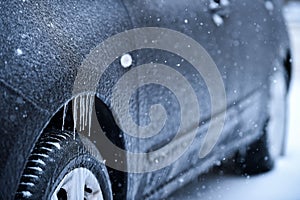 Vehicle covered in ice during freezing rain