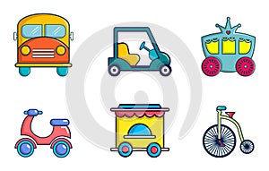 Vehicle icon set, cartoon style