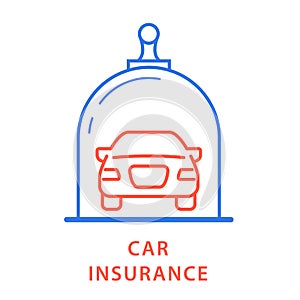 Vehicle insurance icon - car under glass dome, protection